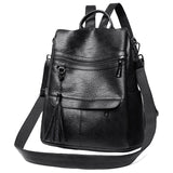 lovefery - Women Backpack PU Leather Fashion Casual Tassel Bags High Quality Female Shoulder Bag Large Capacity School Backpacks for Girls