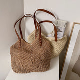 LoveFery - Casual Large Capacity Straw Tote Bag Hollow Woven Women Shoulder Bags Summer Beach Lady Handbag Big Shopper Bag Travel Sac