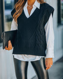 Winnie Cable Knit Sweater Vest - Black