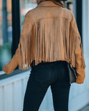 Walford Cropped Fringe Faux Suede Jacket - Camel