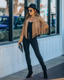 Walford Cropped Fringe Faux Suede Jacket - Camel