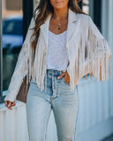 Walford Cropped Fringe Faux Suede Jacket - Sand