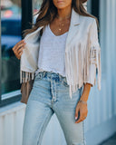 Walford Cropped Fringe Faux Suede Jacket - Sand