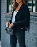 Walford Cropped Fringe Faux Suede Jacket - Black