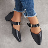 lovevvr - Block Low Heel Mary Jane Pumps Pointed Toe Buckle Dress Shoes