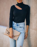 Zora Ribbed Cutout Turtleneck Knit Top