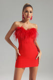 lovefery Julie Strapless Feather Mini Bandage Dress