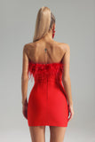 lovefery Julie Strapless Feather Mini Bandage Dress