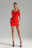 lovefery Julie Strapless Feather Mini Bandage Dress