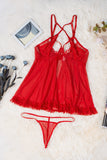 lovefery Red Open Back Strappy Lingerie Set