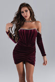 lovefery Maeva Long Sleeve Cystal Trim Corset Dress - Wine