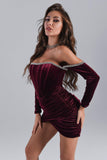 lovefery Maeva Long Sleeve Cystal Trim Corset Dress - Wine