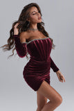 lovefery Maeva Long Sleeve Cystal Trim Corset Dress - Wine