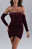 lovefery Maeva Long Sleeve Cystal Trim Corset Dress - Wine