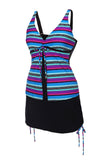 Multi Striped Black Back Tankini and Skirtini Swimsuit