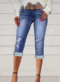 lovefery  Cross-Border Foreign Trade Women's Cropped Jeans Stretch Slim Ripped Denim Middle Pants Factory Direct Sales