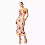 LOVEFERY popular spring clothing 2025 sexy sleeveless color three-dimensional flower embroidery slim-fit hip-wrapped tube top dress medium and long dress