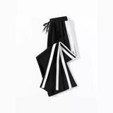 lovefery  Ice Silk Wide-Leg Pants Women  New Loose Black and White Contrast Color Casual Pants High Waist Casual Baggy Straight Trousers