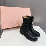 Plus Size 41-43miu Catwalk Hight Increasing Martin Boots Women's  New Retro Square Toe Motorcycle Boots Short Boots Women