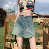 lovefery  Early Spring  New High Waist Denim Shorts Women's Loose Design Niche Retro Wide Leg A- line Hot Pants Thin