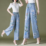 lovefery  9258 Lyocell Jeans Wide Leg Pants Cropped Middle-Aged Women's Pants Colorful Pants Chinese Style Mom Culottes Summer Cool