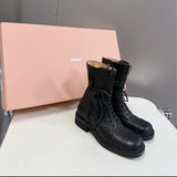 Plus Size 41-43miu Catwalk Hight Increasing Martin Boots Women's  New Retro Square Toe Motorcycle Boots Short Boots Women