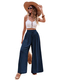 lovefery  Women's Summer Wide-Leg Casual Pants Lightweight Adjustable High Waist Lace-up Loose Trousers