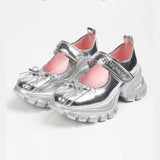 In Stock Zhaoyi Same Style Silver Ballet Shoes Thick Bottom Velcro Pumps Low-Cut Bowknot Mary Jane Women's Shoes