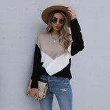 LOVEFERY Autumn New popular 2025 Color Matching Crew Neck Long Sleeve Knitted Bottom Shirt Pullover Women's Top