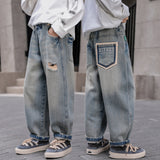 LOVEFERY Boys' Jeans  Spring and Autumn New Children and Teens Pants Loose Straight Spring Boys' Pants Casual