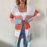 LOVEFERY women's clothing Hot new early autumn medium and long sweater jacket Japanese striped knitted cardigan