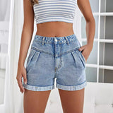 35857#  Women's Clothing Ins Loose All-Matching Slimming Curling Denim Shorts