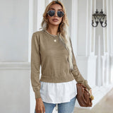 LOVEFERY New popular autumn new product fashion shirt splicing top pullover fake two-piece knitted sweater women's clothing