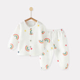 LOVEFERY Children's Suit Summer Thin Baby Long-Sleeved Homewear Pajamas Baby Split Clothes Two-Piece Cotton Gauze