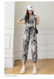 lovefery  Tie-Dyed Ice Silk Ink Painting Wide-Leg Pants for Women Summer New Elastic High Waist Drooping Casual Chiffon Wide Leg Trousers for Women