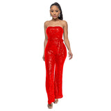 lovefery 2025 INS style sleeveless sequined belt onesie Popular trade independent station solid color women's tube top backless jumpsuit