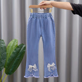 LOVEFERY Girls' Wide-Leg Pants  Spring and Autumn New Children's Western Style Girls Medium and Big Children Loose Casual Straight-Leg Jeans Fashion