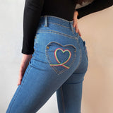 lovefery - Rainbow Love Heart Bell Bottom Jeans ~ HANDMADE