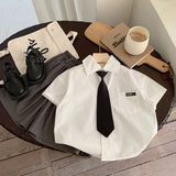 LOVEFERY Boys' Short Sleeve Suit  Summer New Korean Style Children's Shirt Suit Shorts Western Style Tie Lapel Suit