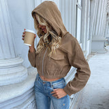 LOVEFERY women's clothing Hot autumn and winter new 2025   short hoodie retro corduroy jacket women