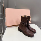 Plus Size 41-43miu Catwalk Hight Increasing Martin Boots Women's  New Retro Square Toe Motorcycle Boots Short Boots Women