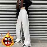 lovefery  NEWn-Style Straight Wide-Leg Pants Track Sweatpants Women's Summer Loose Drooping Mop Pants Three Bars Casual Pants Winter Trousers