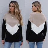 LOVEFERY Autumn New popular 2025 Color Matching Crew Neck Long Sleeve Knitted Bottom Shirt Pullover Women's Top