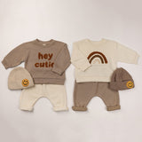 LOVEFERY INS New European and American Baby Suit Spring and Autumn Male Baby Fashion Rainbow Letter Long Sleeve Sweater Trousers