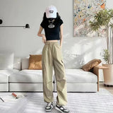 lovefery  Summer NEWn Retro Trendy Cargo Pants Casual All-Matching Straight Loose High Waist Slimming Draping Ankle-Tied Trousers for Women