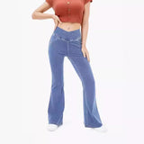 2024 Summer New Elastic Denim Bell-Bottom Pants plus Size Women's Elastic Fabric Model Yoga Pants