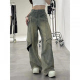 Plus Size Retro Washed Variable Slightly Flared Jeans Women's American High Waist Straight Loose Wide Leg Drape Long Pants