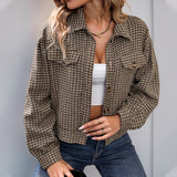 LOVEFERY Autumn Casual Jacket Hot Autumn  Plaid Short Jacket New Lapel Long Sleeve Top