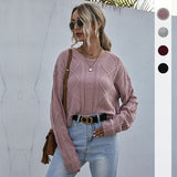 LOVEFERY New Popular trade 2025 women's clothing solid color knitted twist crew neck sweater women's short pullover autumn and winter top