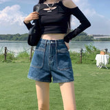 2024 Summer New High Waist Denim Shorts Female Loose Design Niche Retro Wide Leg A- line Hot Pants Tide